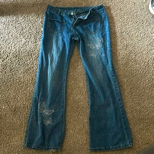 Bell bottom jeans with butterfly design